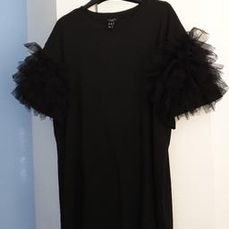 New Look Black Round neck Short Ruffle Sleeve Top. Ruffles on sleeves are a soft netting material. Very pretty on. Brand new only tried on. Tags removed.
