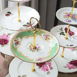 pretty set of 3 mis matched floral china cake stands.  collection cronton widnes WA8