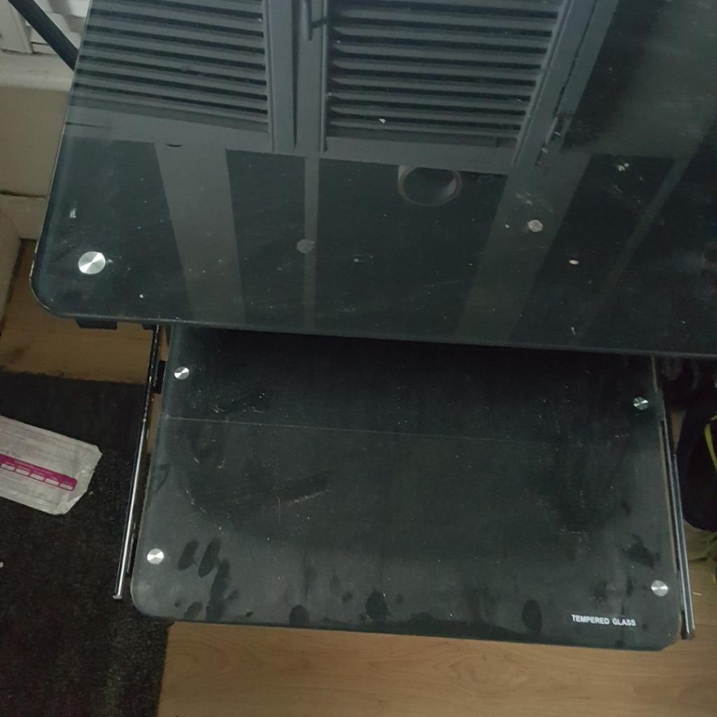 Black glass computer desk for sale. No cracks or damage, just dusty. £20 ONO