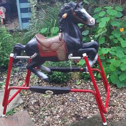 Striking red frame, graceful black rocking horse with beautifully ornate saddle. Excellent condition, springs are in good working order and there are

Flexible Flyer is an American based company which started in 1889. They originally made sleds and branched out into making other toys such as these delightful rocking horses. Please look at pictures carefully as this is a vintage item and has some scratches with age. The frame can be dismantled, and will contain assembly instructions and pictures