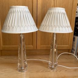 Gorgeous clear lamps with silver/grey lamp shade
Fully working order. No marks/chips
Paid £240/ base £160 and Shade £80 
No silly offers please!!!!