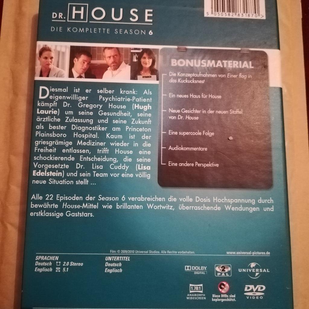 Verkaufe hier
eine DVD-Box
DR. HOUSE Staffel 6
siehe Foto
Festpreis : 6.90 €