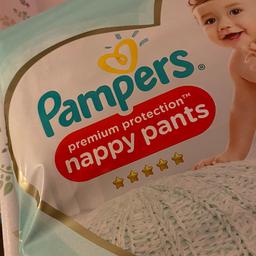 Pack of 84 Pampers Premium Protection Size 4 Nappy Pants 20-33lbs. Fits my daughter who weighs between 17-18lbs and is 8 months old.
Bought 2 packs of 84 off Amazon for £45 (£22.50 each) but my daughter doesn’t get on with them. This is the new unopened pack. Only purchased these because all supermarkets were out of her normal nappy’s.

**COLLECTION ONLY CV2 - due to the size and weight of these nappies, it would cost more to package them and post them then what they are worth**
