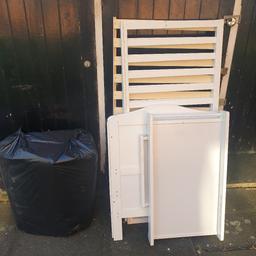 selling my cot bed , dismantled and in storage . I have the screws and no longer need it . the mattress in the black bin .please reasonable offers . it also has baby changing unit. thanks check my other list . collection from Abbeywood Se2