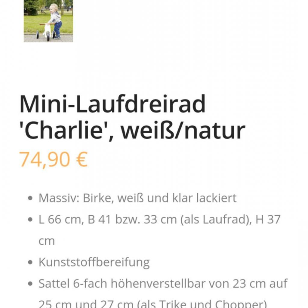 Pinolino Mini-Laufdreirad 'Charlie', weiß/nat in 65439 Flörsheim for €60.00  for sale | Shpock