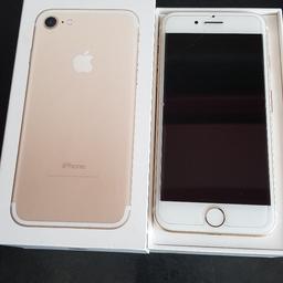 Excellent condition Sim Free iPhone 7 32GB Gold unlocked available for all network pick up or deliver just put any network sim card in and rock and roll 
Overall dimensions: H138.3 x W67.1 x D7.1mm
Display diameter: 4.7”
Processor: A10 Fusion chip
Screen type: LCD Multi-Touch display
Resolution: 1334 x 750px
Camera: 12MP rear camera, 7MP front camera

