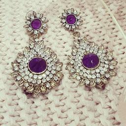 Valencia purple crystal Rhinestone statement earrings with a gold antique base