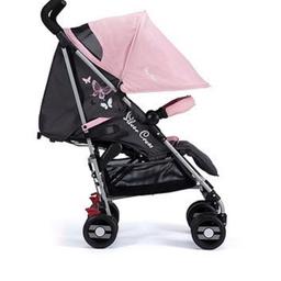 Pink and grey stroller in great used working condition comes with rain cover and bar, it lays completely flat with extendable hood. 

Pick up and contact free only please...