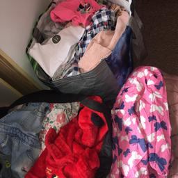 Two bags of girls clothes and a summer and winter coat.
Includes- summer dresses, winter dresses, short sleeve and long sleeve tops, dungaree’s, leggings, jeans, shorts, skirts, mini mouse nightgown, jumpers, turtle knecks atleast 5 pairs of Pj’s . 
Collection only 
£15ono