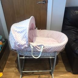 Wicker Moses basket with rocking stand, excellent condition from smoke free home, collection only