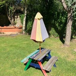 Kids bench with umbrella.

Needs to be painted again to make it brand new.

Ideal for kids 0-2 years

Pickup only