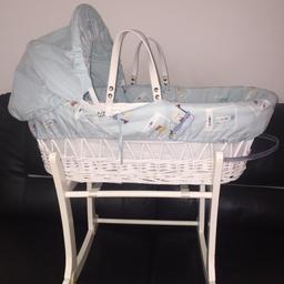 Baby Moses basket £20 stand is free as it is missing a band see picture 2.
Good for baby boy but can be unisex I have other bedding if interested me know I can take pics 1 white unisex bedding and 1 yellow / green unisex bedding comes with fitted sheets!