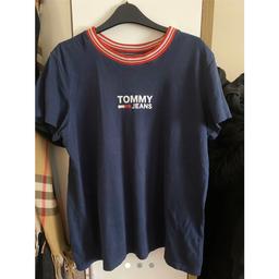 tommy jeans navy top, only had this 6 months but it’s been hung up since as don’t wear it, this has hardly been worn perhaps 3 times max.

Size XL (16) however would fit size 12/14 
Purchased for £22.99

£10.00