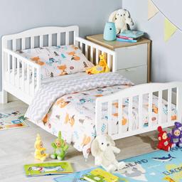 https://www.aldi.co.uk/toddler-bed-bundle/p/017750288760100

Only used as guest bed, not in daily use hence not required anymore. Like new, with Mattress protector and foam mattress.
Brand:

Mamia

Dimensions:

Outer: 144 x 76 x 63cm (approx.), Inner: 140 x 70cm (approx.), Mattress: 140 x 70 x 10cm (approx.)

Material:

Pinewood, 25 Density Foam Mattress, Fireproof Mattress Cover

Maximum Weight:

30kg (approx.)

Product Type:

Baby Bedding

Suitable Age:

18 months - 4 years

Collection only!
