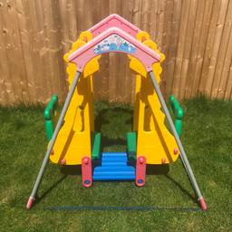 Lovely little garden swing for twins.

Purchased last summer, weathered but still ideal for use.