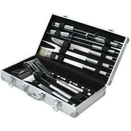 A great Barbecue Set for real barbecue enthusiasts! This comprehensive 18 piece BBQ Set comes in a handy easy to carry aluminium case. . It can be used at home, at the beach, or when camping. Ideal when cooking those tasty steaks, delicious sausages,
or an assortment of vegetables.

18PC Package Includes:

1 x Tongs
1 x Meat Knife
1 x Meat Fork
1 x Grill Cutter / Slicer
1 x Basting Brush
1 x Cleaning Brush
4 x Skewers
8 x Corn Skewers

Item sent via Royal Mail first class signed for