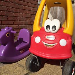 Little tykes bundle. Purple rocking horse and 30th anniversary cozy coupe car. No sun damage excellent condition selling together.
Car has optional pull out seat extender for smaller child. Collection only from Clayton-le-Woods area.