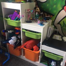 White storage unit with boxes in green and orange, kept in lovely clean condition, no marks, or chips, buyer to collect, smoke and animal free home