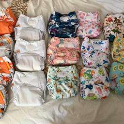 Excellent reusable nappies bundle all in 1,adjustable as baby grows. Accept £80 if pick up Lambeth area. brands recommended by friend who used them too: Littles&Bloomz, HappyFlute and 2 other brand nappies. All bought for my baby while pregnant but never used bcause baby was born tiny and still so. All items seen were washed 3 times.10 Littles&Bloomz nappies. 4 HappyFlute nappies. 2 Other brand nappies. 6 100% cotton folding inserts. 10 bamboo inserts and 12 microfiber inserts