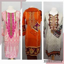 Beautiful 3 peice lawn suits.
Half price for a limited time only due to our shop closed.
limited time sale.

FREE DELIVERY AND RETURNS.
Cash taken for collection once customer is completely satisfied :)

Sizes available.
Please ask for size and colour/ Design
