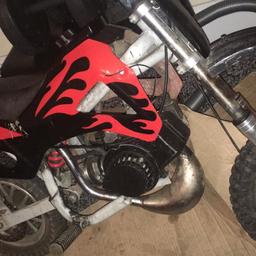 50cc mini dirt bike, just needs a pull start and it'll start up, can deliver if needed. Wheelies for fun, fast little bike.