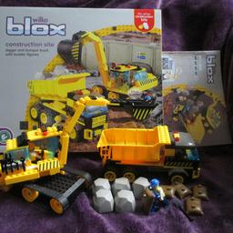 Wilko Blox Construction Site Set, with 3 mini figures/digger/dumper truck/building materials with original box, also with free small sets of cement mixer with figure, road roller with figure. can be sold complete or can break them down, in excellent condition. Collection or Can post please enquire about P&P cost.