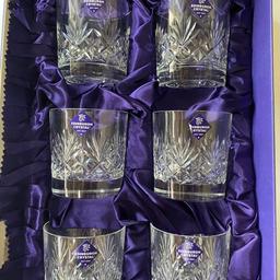 Six New Un-Used Edinburgh Crystal Whisky Glasses.

They are Described as "Finest Quality Crystal" and Titled as "Kenmore Old Fashioned"

They were given as a wedding present years ago and been sitting in the cupboard for years. There is some tape on the box please see picture, other than that everything is A+

Can collect from WV14