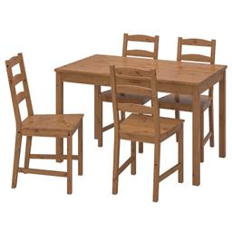 Jokkmokk dining table and 4 chairs, antique stain.
One chair is missing a rung between legs but this doesn't affect the chair.
Some minor scuffs in places.
Can be delivered for extra cost.
RRP £99

Collection from B64, Halesowen