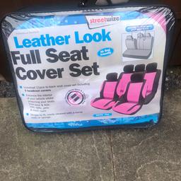 Brand new pink car seat covers, seatbelt straps and steering wheel cover. Collection from Great Wryley