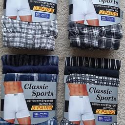 brand new with tags
classic Sport boxer shorts
size 5xl - 56-58inch waist
12Pairs - 4Packs
button fly
cotton stretch
50% polyester 50% cotton
sold as seen in pictures