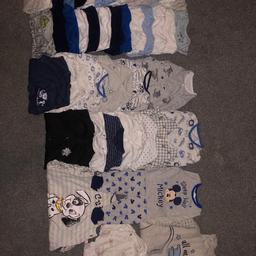 I am selling 27 vest, 14 baby grows, 1 pair of Mickey Mouse pyjamas and 3 sleep bag. Some has never been worn rest has been worn but in great condition
