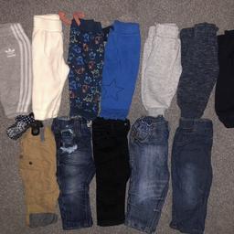 I am selling 4 pairs of jeans from next, river island and George, 1 pair of chinos with braces from next and 7 pairs of tracksuit bottoms, all have been worn but in great condition
