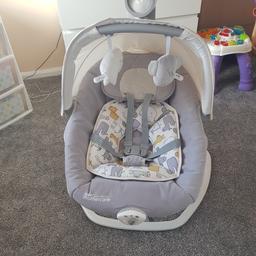 unisex babyswing. in perfect condition not used much. good for babies who have trouble with colic and reflux. Has light settings, sounds of music and animal sounds etc. also has multiple speeds of swinging. from smoke free and pet free home. it has been freshly washed and all framework had been disinfected. collection only.