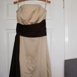 Lovely strapless coffee and champagne bridesmaid dress, worn once, size 10, long leg.