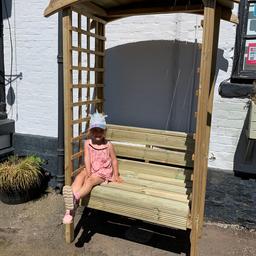 Wooden arbour garden seat unpainted but can be done in a dark varnish finish if needed.
These as well as other items can also be made to order.
Collection of possible delivery but please ask for delivery availability.
Sizes are height 7 ft x width 56 inches x depth 27.5 inches.
