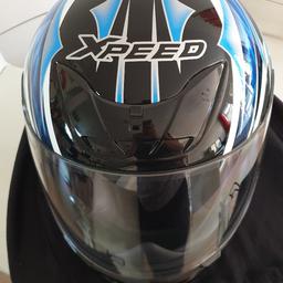 Blue/white/black Xpeed motorbike helmet, used but in mint condition. Clean in and out (always used with balaclava), no scratches or dents, very looked after. Size S 56. With storage bag. Collection only. £40 or make me an offer.