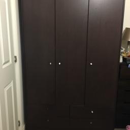 Dark brown bedroom furniture; wardrobe, chest of drawers, and a pair of bedside tables.
Collection only please
Dismantled and ready 
Been let down, need gone ASAP 
offers accepted 