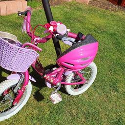 Beautiful Raleigh bike for toddler girl, suitable from 3 years old, great for 4-5 years old, stabilisers included, great to ride without stabilisers.Excellent condition, matching helmet gratis