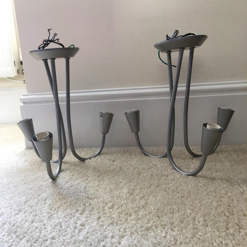 2 light fitments /Ceiling lights, 2 lovely brushes silver modern lights. All in full working order and from a clean and smoke free home £3.50 each or both for £6.