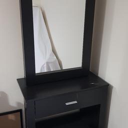 black dressing  table with stool and sliding mirror