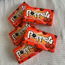 5 boxes of toffee poppets. Expiry date 9/3/2021.By Payne’s.Bargain £2.50