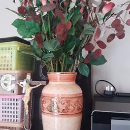 like new vase, just clearing out gold and orange with artificial flowers.