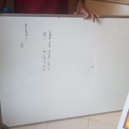 120cm width and 90cm height white board a few scuff marks from use.