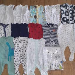 32 baby grows from places such as next , F&F , John lewis , baby gap and some other places 
all only been used 2 or 3 times each as they were grown out of