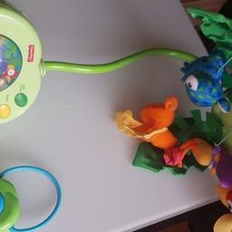 Fisher price rainforest mobile
smoke/pet free home
3 excellent condition
2volume settings
4 music settings
with or without night light
remote extra feature (works also without)