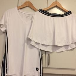 Fina vita fräscha tenniskläder från Björn Borg strl 40 i tröja och kjol. Kjolen har tights under. Säljes bara som paket med båda.