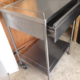 STAINLESS STEEL TROLLY NARROW DRAWER AT THE TOP WHEELS AT THE BACK WITH A BREAK FOR STABILITY. COULD BE USED IN THE BATHROOM storeTOILETRIES AND Bath towels
Please phone 07392209003. AS I CANNOT REPLY. DUE TO ADVERTS. BLOCKING THE REPLY BOX. THANKS