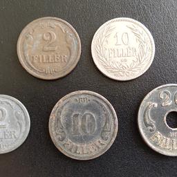 5 Rare and Old Coins from Hungary.

2 fillér - 1927
10 fillér - 1893
2 fillér - 1943
10 fillér - 1942
20 fillér - 1941

No exchanges and no refund.