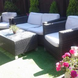 No ffers cost 1400 real rattan large chunky garden set 2 seater 2 large chairs large table with glass top 07588728105