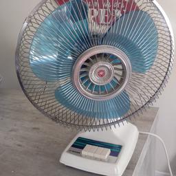 I am selling a large Tatung fan. Its in fully working condition and has 3 speeds. Only slight issue is a chip of paint has come off with I have shown in the pics but does effect the overall look